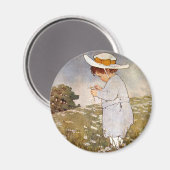 Antiek Kind plukken Daisies Flowers Magneet (Voorkant / Achterkant)