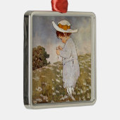 Antiek Kind plukken Daisies Flowers Metalen Ornament (Rechts)