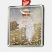 Antiek Kind plukken Daisies Flowers Metalen Ornament (Links)