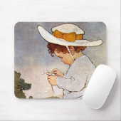 Antiek Kind plukken Daisies Flowers Muismat (Met muis)