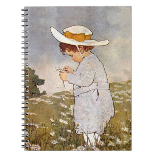 Antiek Kind plukken Daisies Flowers Notitieboek