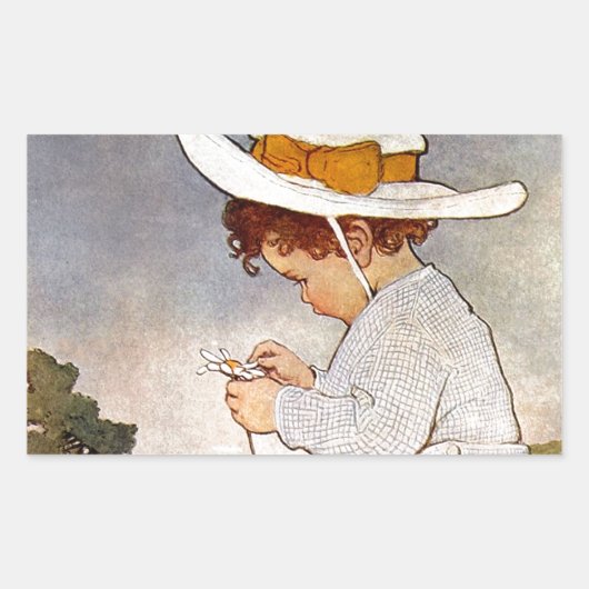 Antiek Kind plukken Daisies Flowers Rechthoekige Sticker (Voorkant)