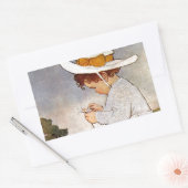 Antiek Kind plukken Daisies Flowers Rechthoekige Sticker (Envelop)