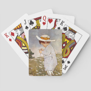 Antiek Kind plukken Daisies Flowers Speelkaarten