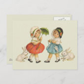 Antiek Kinderen Konijn Paaskunst Briefkaart (Voorkant / Achterkant)