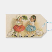 Antiek Kinderen Konijn Paaskunst Cadeaulabel (Voorkant (Horizontaal))