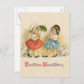 Antiek Kinderen Konijn Paaskunst Feestdagenkaart (Voorkant / Achterkant)