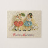 Antiek Kinderen Konijn Paaskunst Legpuzzel (Horizontaal)