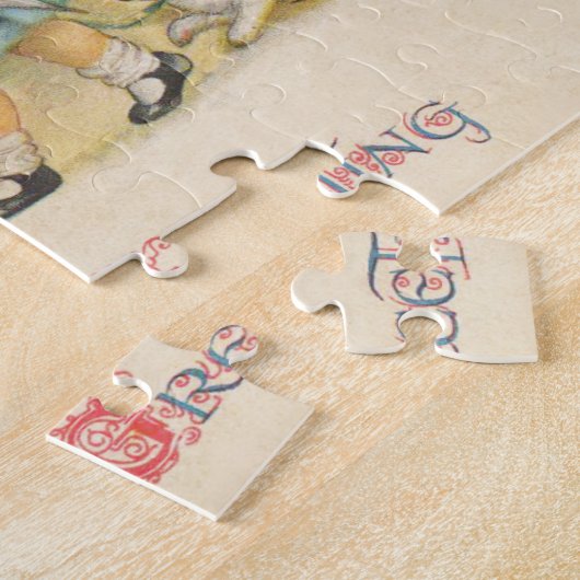 Antiek Kinderen Konijn Paaskunst Legpuzzel (Zijkant)