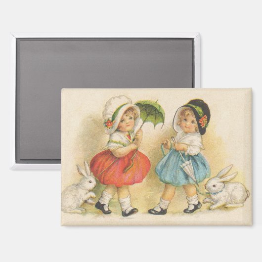 Antiek Kinderen Konijn Paaskunst Magneet (Voorkant / Achterkant)