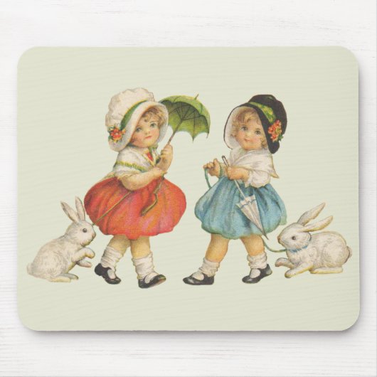Antiek Kinderen Konijn Paaskunst Muismat (Voorkant)