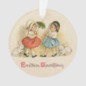 Antiek Kinderen Konijn Paaskunst Ornament (voorkant)