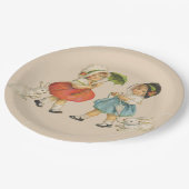 Antiek Kinderen Konijn Paaskunst Papieren Bordje (Gekanteld)