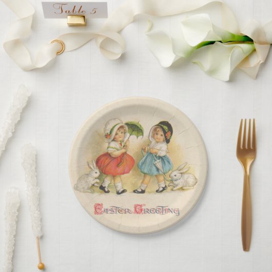 Antiek Kinderen Konijn Paaskunst Papieren Bordje (Huwelijk)
