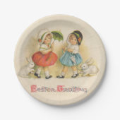 Antiek Kinderen Konijn Paaskunst Papieren Bordje (Voorkant)