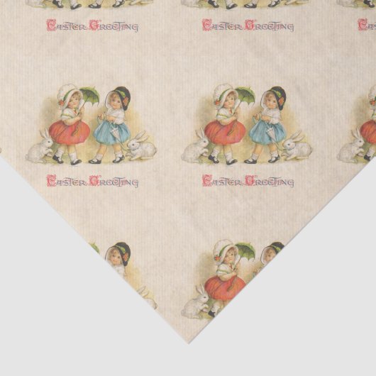 Antiek Kinderen Konijn Paaskunst Tissuepapier (Detail)