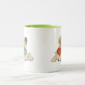 Antiek Kinderen Konijn Paaskunst Tweekleurige Koffiemok (Center)