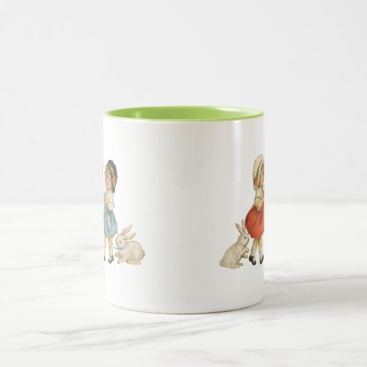Antiek Kinderen Konijn Paaskunst Tweekleurige Koffiemok (Center)