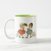 Antiek Kinderen Konijn Paaskunst Tweekleurige Koffiemok (Links)