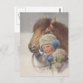 Antiek  kinderen Memory Pony Horse Briefkaart (Voorkant / Achterkant)