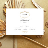 antiek klassiek goud zwart wit monogram bruiloft RSVP kaartje