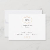 antiek klassiek goud zwart wit monogram bruiloft RSVP kaartje (Voorkant)