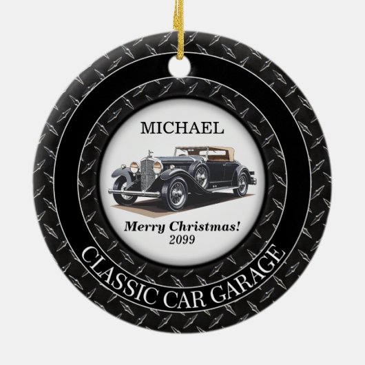 Antiek klassieke autogarage keramisch ornament (Achterkant)