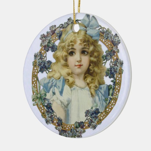 Antiek klein meisje kinderportret mooi keramisch ornament (Links)