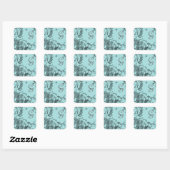 antiek kleur zwarte en waterblauwe florale bruilof vierkante sticker (Vel)