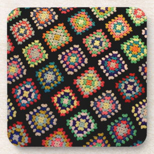Antiek kleurrijk Granny Squares Classic Pattern Bier Onderzetter