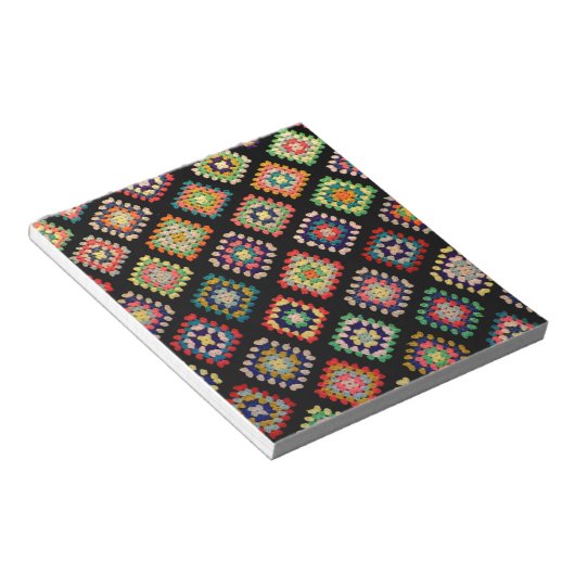 Antiek kleurrijk Granny Squares Classic Pattern Notitieblok (Schuin)