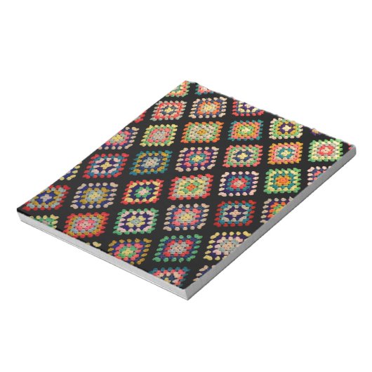 Antiek kleurrijk Granny Squares Classic Pattern Notitieblok (Linkerzijde)