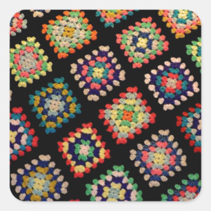 Antiek kleurrijk Granny Squares Classic Pattern Vierkante Sticker
