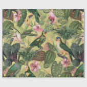 Antiek kleurrijk parrots Tropisch Oerwoud Patroon Cadeaupapier (Vlak)