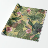 Antiek kleurrijk parrots Tropisch Oerwoud Patroon Cadeaupapier (Uitgerold)
