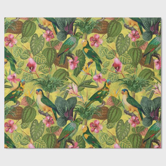 Antiek kleurrijk parrots Tropisch Oerwoud Patroon  Cadeaupapier (Vlak)