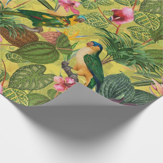 Antiek kleurrijk parrots Tropisch Oerwoud Patroon Cadeaupapier (Hoek)
