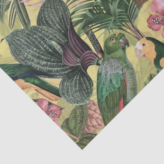 Antiek kleurrijk parrots Tropisch Oerwoud Patroon Tissuepapier (Detail)