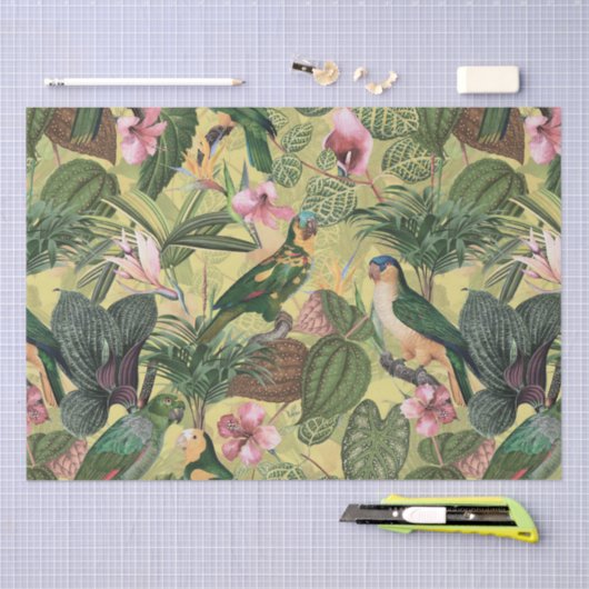 Antiek kleurrijk parrots Tropisch Oerwoud Patroon Tissuepapier (Craft)