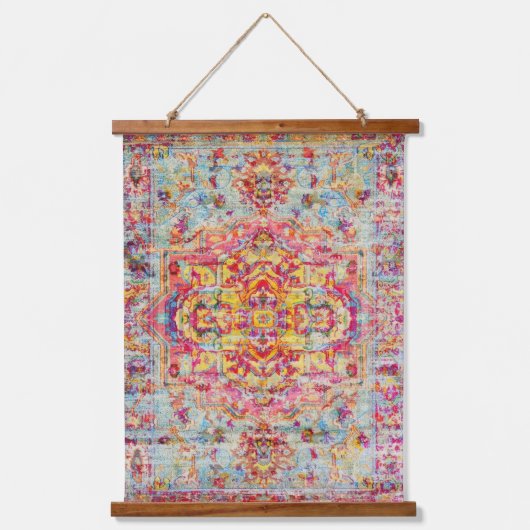 Antiek Kleurrijke Arabesk Verdrietig Perzisch Zijd Hangend Wandkleed (Voorkant)