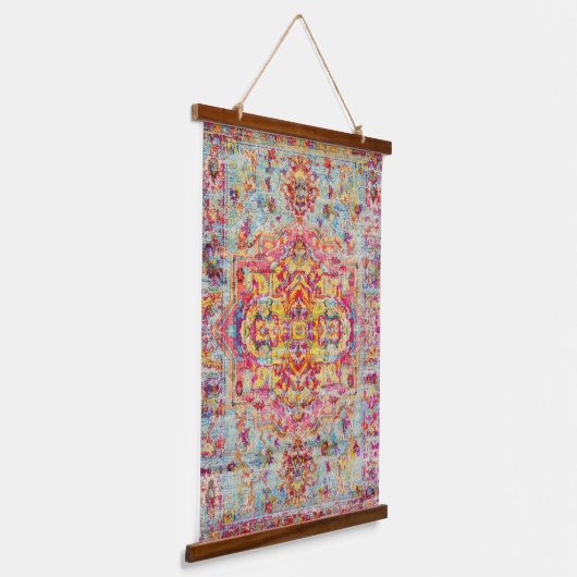 Antiek Kleurrijke Arabesk Verdrietig Perzisch Zijd Hangend Wandkleed (Gebogen)