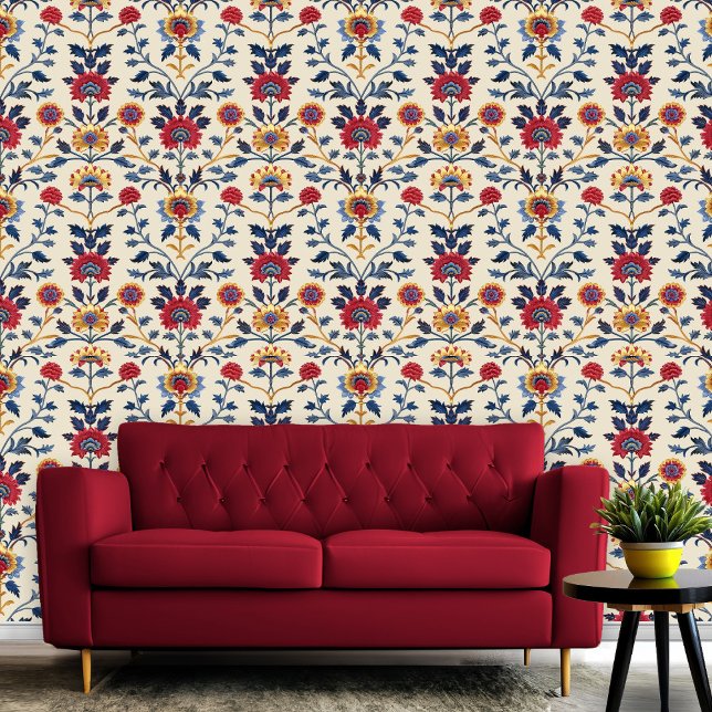 Antiek Kleurrijke Indiase bloemenmotief Pattern Ro Behang (Antique Colorful Indian Floral Motif Pattern Room Wallpaper)