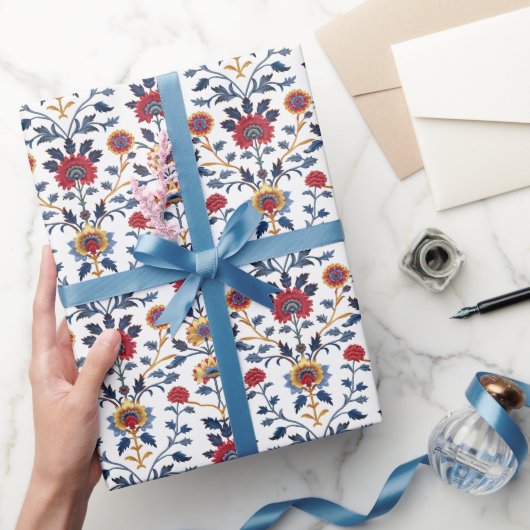 Antiek Kleurrijke Indische Bloemen Motief Patroon Cadeaupapier (Geschenken)