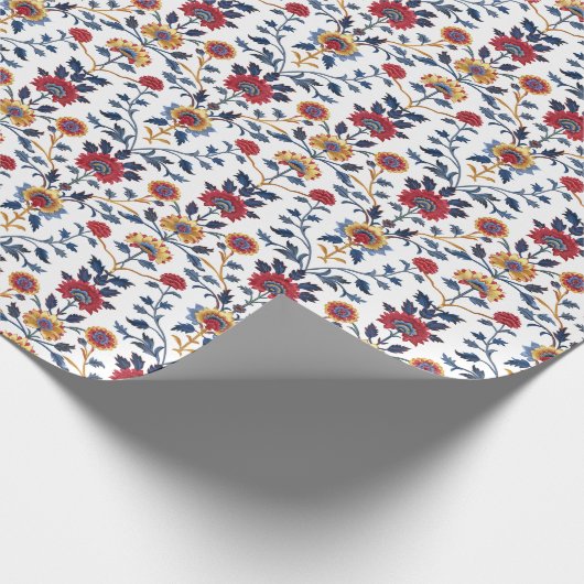 Antiek Kleurrijke Indische Bloemen Motief Patroon Cadeaupapier (Hoek)