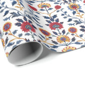 Antiek Kleurrijke Indische Bloemen Motief Patroon Cadeaupapier (Rol Hoek)