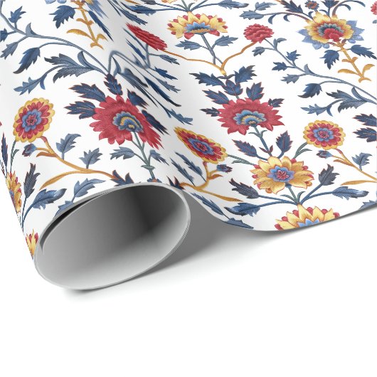 Antiek Kleurrijke Indische Bloemen Motief Patroon Cadeaupapier (Rol Hoek)