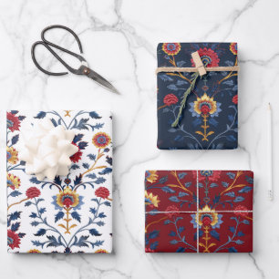 Antiek Kleurrijke Indische Bloemen Motief Patroon Inpakpapier Vel