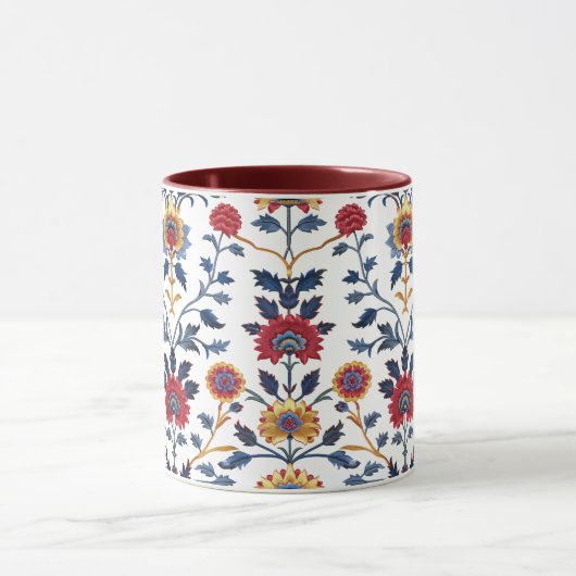 Antiek Kleurrijke Indische Bloemen Motief Patroon Mok (Midden)