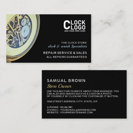Antiek klok, Horoloog Visitekaartje (Voorkant / Achterkant)