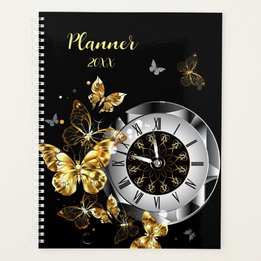 Antiek klok met Golden Butterflies Planner (Voorkant)